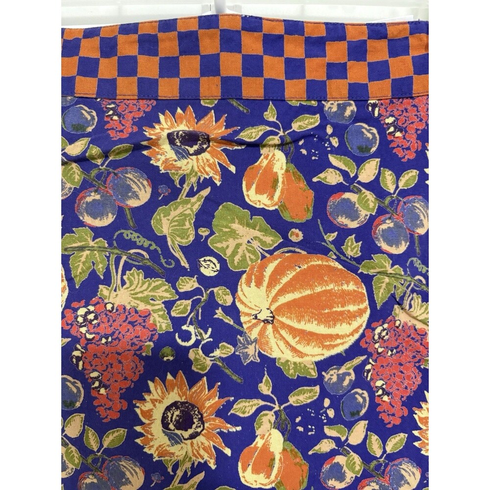 Retired Mackenzie Childs Harvest Pumpkin Floral Checkered 60” Table Runner Rare